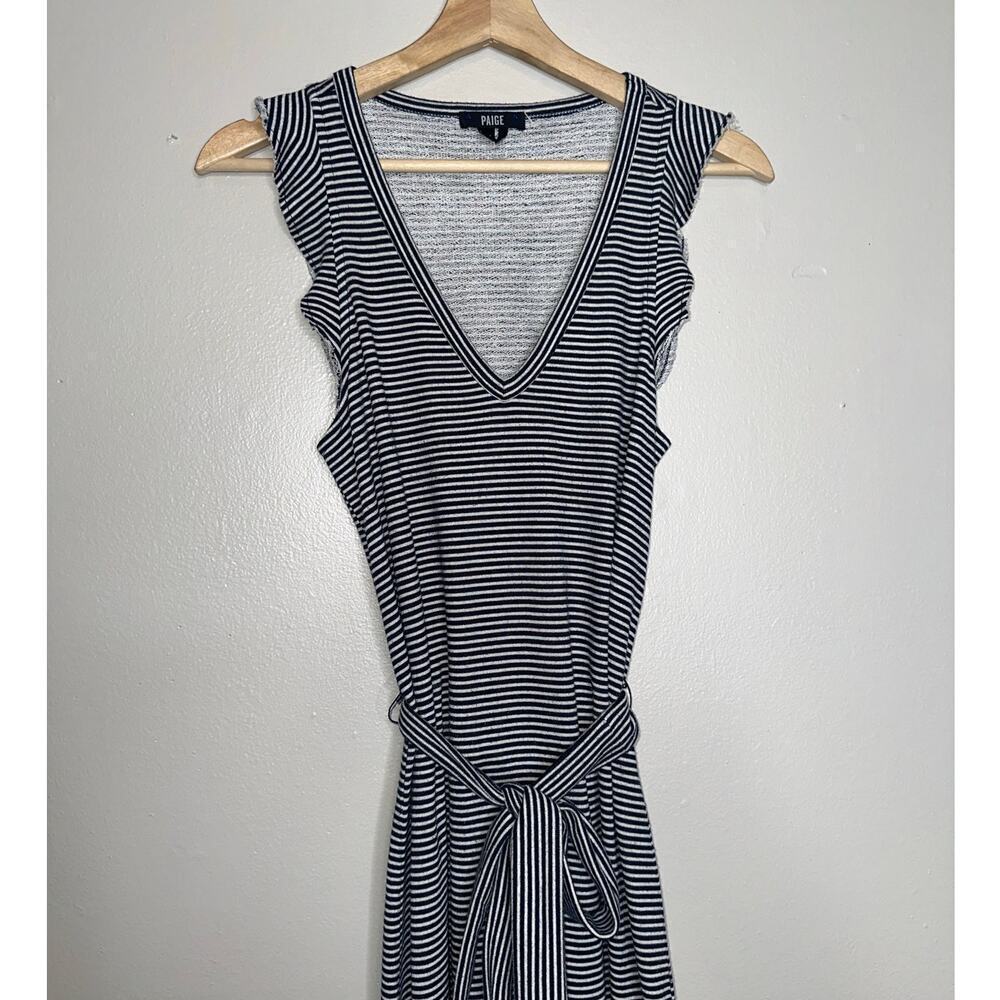 Paige Ravyn Waist Tie Midi Dress Ruffle Sleeve Navy/White Stripe Size XS - Picture 3 of 7